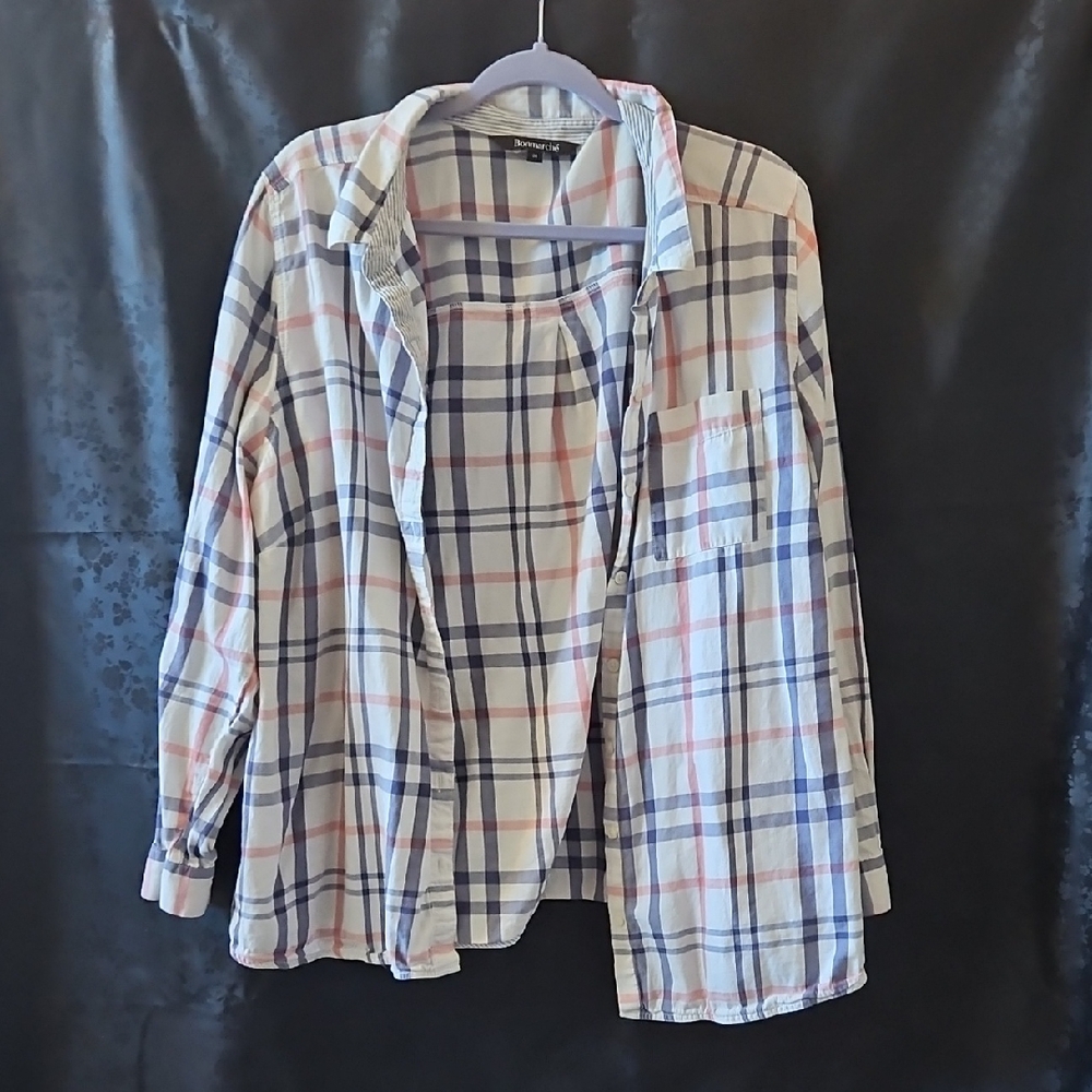 Women's Plaid Button Down Shirt - Blue, Red, and White Size 24